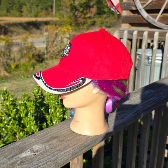 Ladies Red & Black Monster Truck BLING Hat NEW No Tags - Picture 3 of 4
